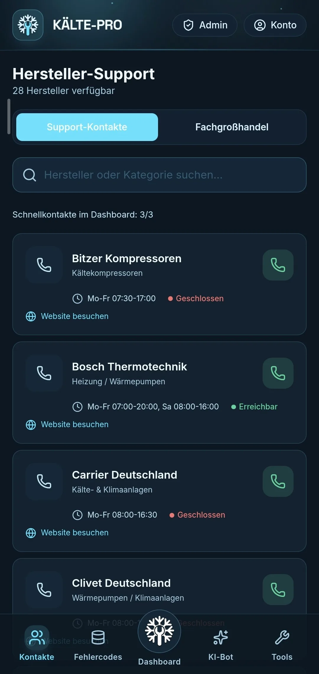 Kälte-Pro – Hersteller-Support